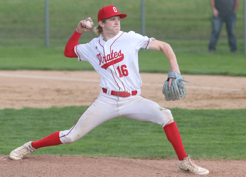 Ottawa relief pitcher George Shumway fires a pitch to L-P on Friday, May 2, 2025 at Ottawa High School.