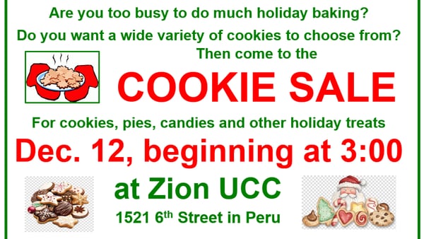 Zion UCC to hold Christmas cookie sale Friday, Dec. 12