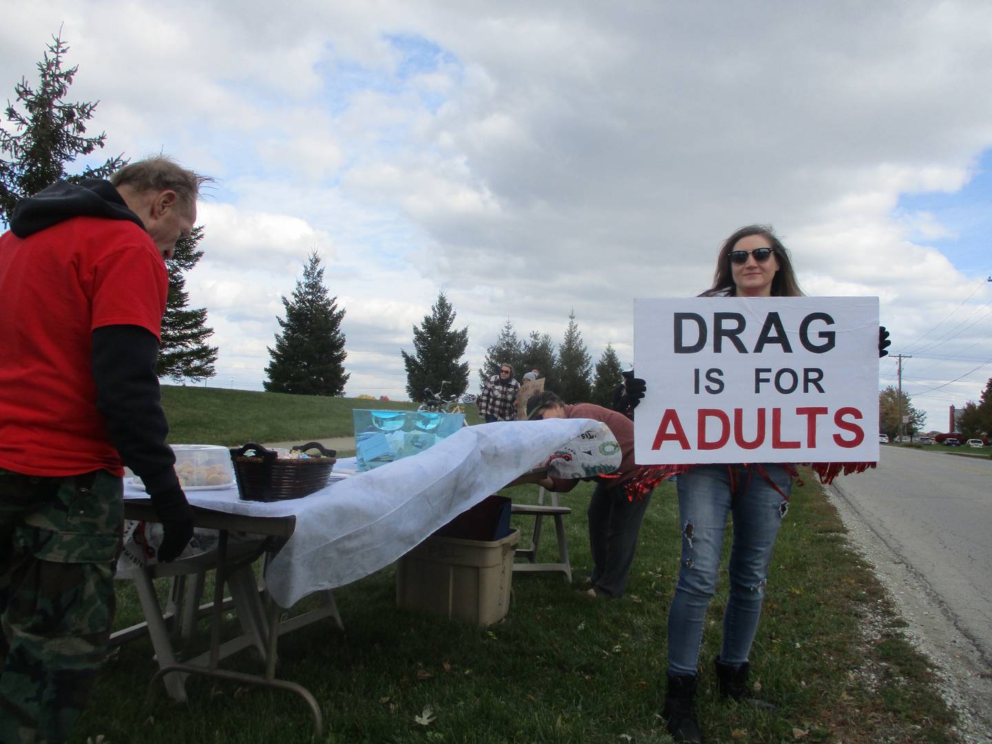 Amy Adamec of Oswego protests drag performances for children outside of Plainfield Pride Fest on Sunday. Oct. 16, 2022.