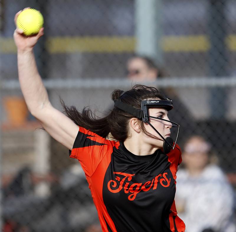 Crystal Lake Central's Gianna Carone throws a pitch during a nonconference softball game Wednesday March 16, 2022, between Crystal Lake Central and Richmond-Burton at Lippold Park in Crystal Lake.