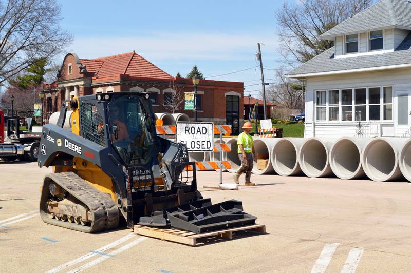 Work on the two-year, $3.5 million Colden Street Project in Polo resumed this week after a winter break. The project encompasses about 10.5 blocks and will help alleviate water buildup on Illinois Route 26 during torrential rain events. Here, employees of the main contractor, Martin & Co., of Oregon, work on West Mason Street near the intersection of South Congress Avenue on April 11, 2023.