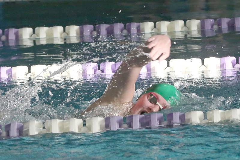 L-P co-op's Emma Short competes in the 500 yard freestyle on Tuesday, Oct. 8, 2024 at the Illinois Valley YMCA in Peru.