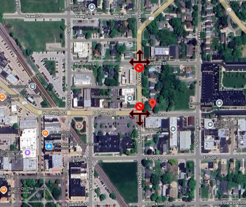 Madison Street near downtown Woodstock will be closed during the day this week.