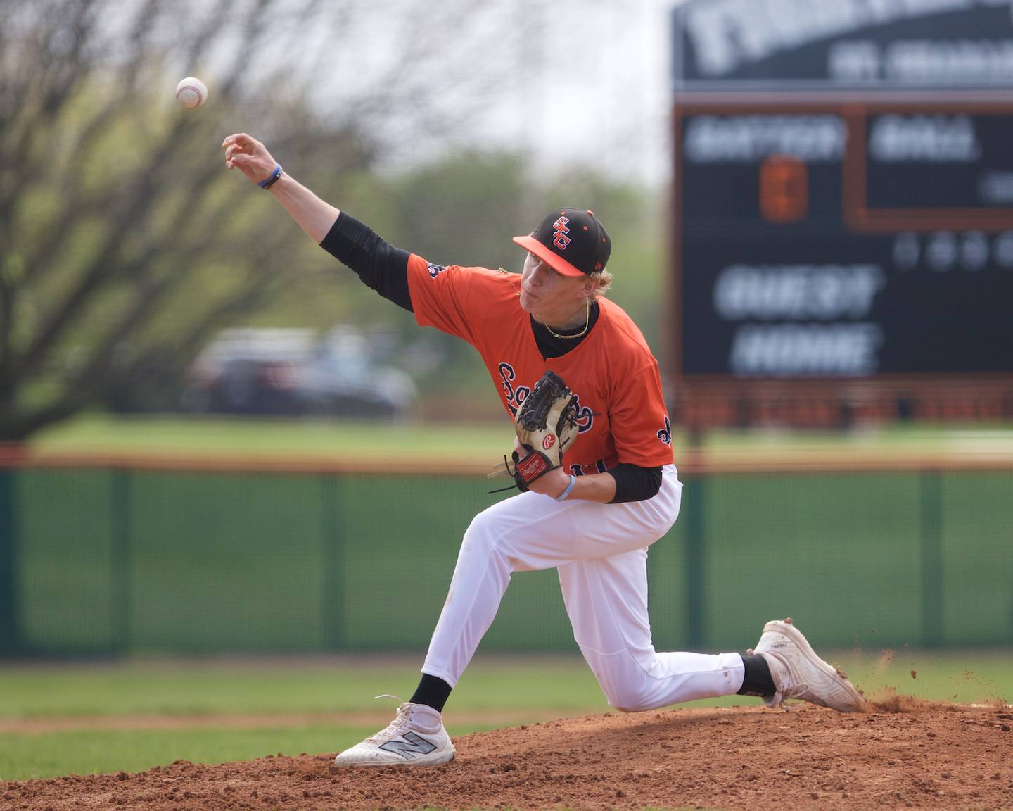 St. Charles East's Matt Steinberg delivers a pitch against St. Charles North on Saturday April 27, 2024 in St. Charles.