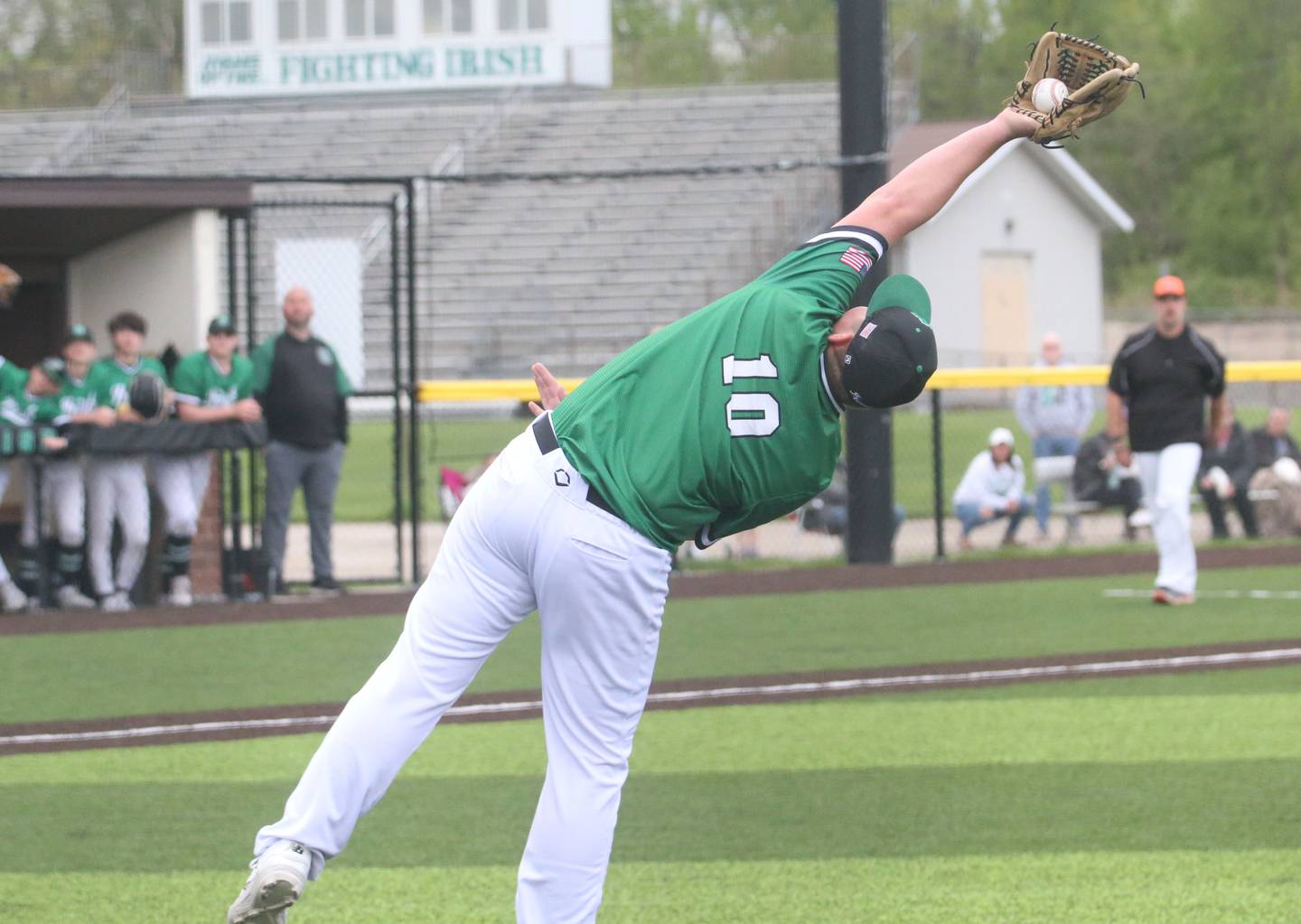 Seneca pitcher Jace Mitchell stretches his arm out to make an out on Thursday, May 1, 2025 at Seneca High School.