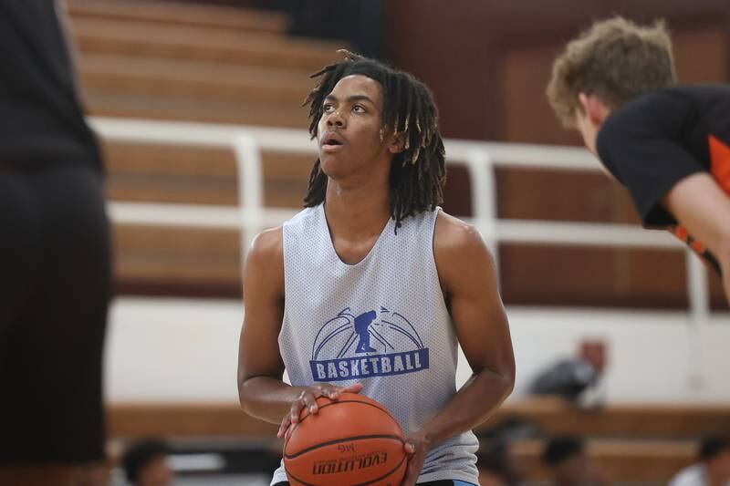Joliet Central’s Glenn Thompson takes a free throw against DeKalb at the 37th Morris Boys Shootout on Tuesday, June 25, 2024.