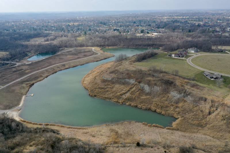 An aerial view of Prairie Lake at Rotary Park on Monday, March 4, 2024 in La Salle. The City of La Salle will discuss creating a half-mile trail from either 24th Street or Washington Street to have access to Rotary Park from Illinois Route 351.