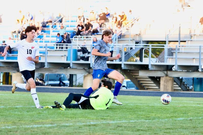 Princeton's Jacoby Smallwood goes through the Stillman Valley keeper in Tuesday's match vs. at Bryant Field. He scored three goals to lead the Tigers to a 4-0 win.