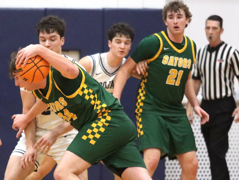 Crystal Lake South’s John Morgan moves the ball in varsity boys basketball on Wednesday, Dec. 3, 2025, at Cary-Grove High School in Cary.