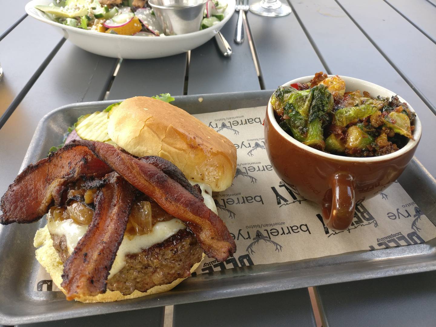 The Local Burger with added bacon and caramelized onions at The Burger Local in Geneva.